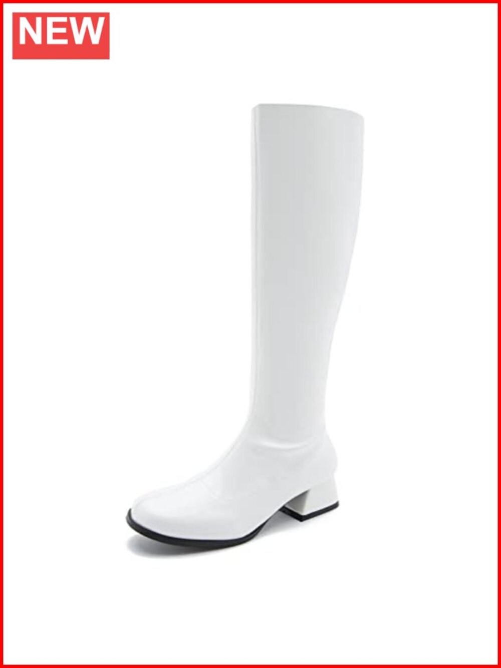 Knee High Boots Women Low Block Heel Side Zip Square Toe Wide Calf